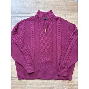 Crown & Ivy Mens XL Purple Cable Knit 1/4 Zip Mock Neck Pullover Sweater